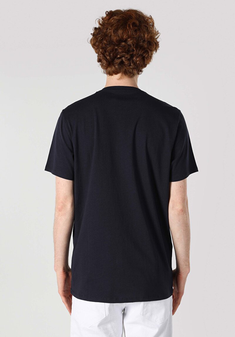 Regular Fit Yuvarlak Yaka Düz Erkek Lacivert Kısa Kol Tişört