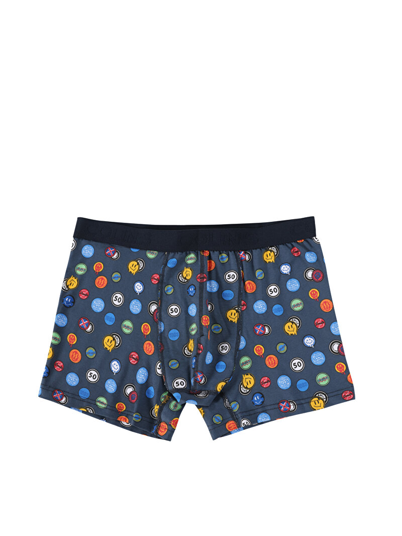 Modern Fit Baskılı Erkek Mavi Boxer