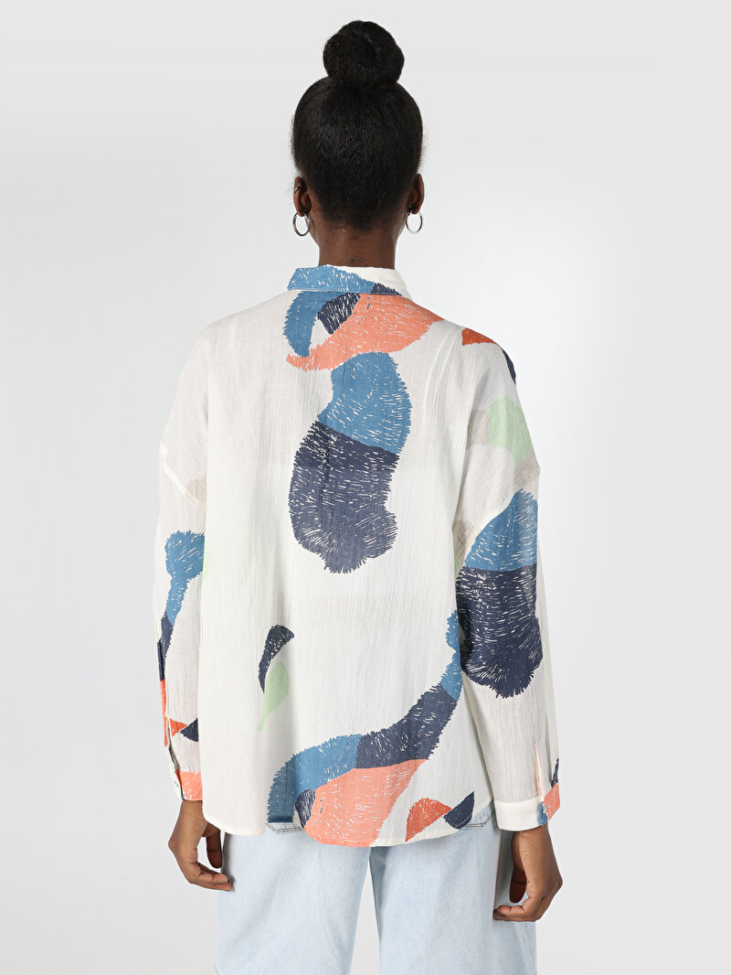 Regular Fit Shirt Neck  Kadın Çok Renkli Uzun Kol Gömlek