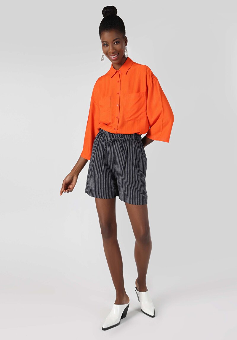 Regular Fit Yüksek Bel Kadın Lacivert Şort