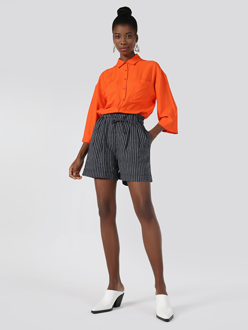 Regular Fit Yüksek Bel Kadın Lacivert Şort