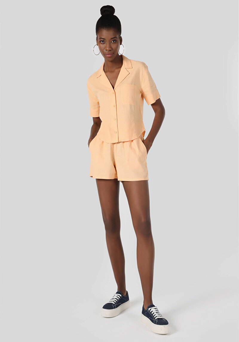 Regular Fit Düşük Bel Kadın Turuncu Şort