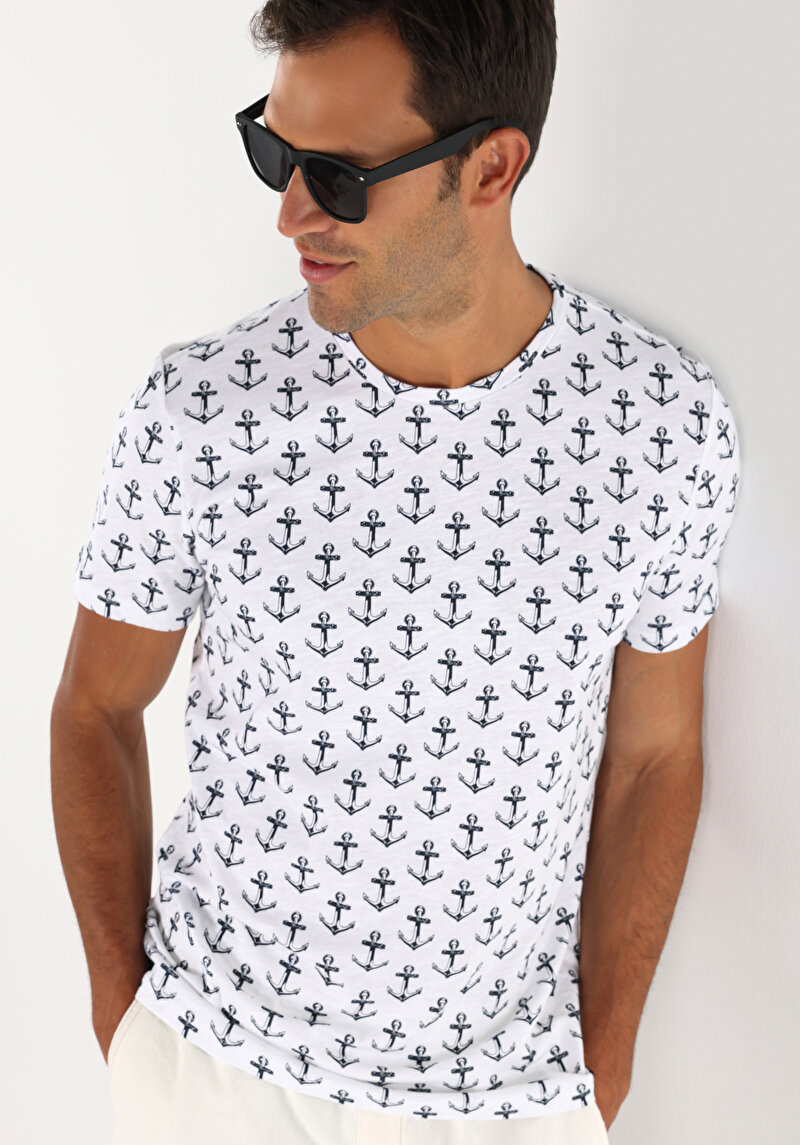 Regular Fit Yuvarlak Yaka Düz Erkek Beyaz Kısa Kol Tişört