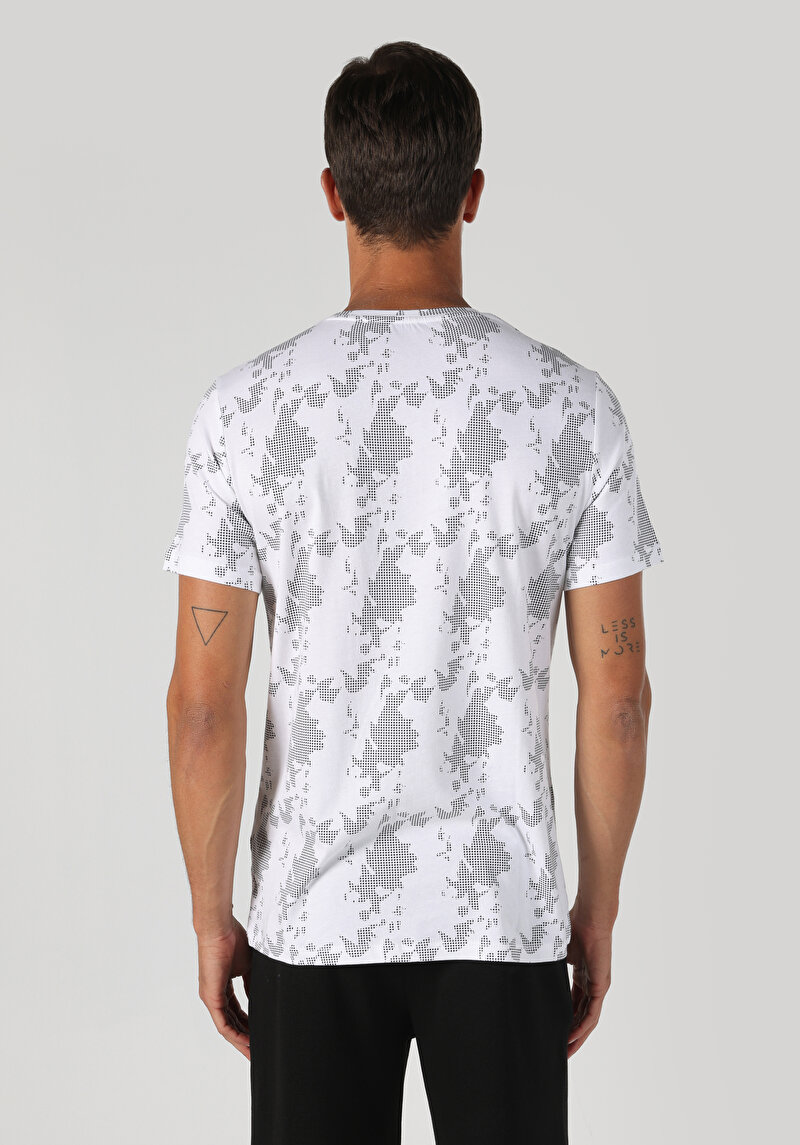 Regular Fit Yuvarlak Yaka Baskılı Erkek Beyaz Kısa Kol Tişört
