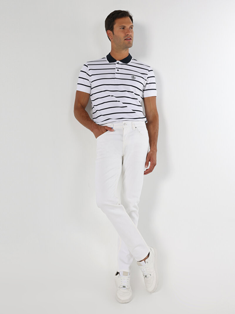 Straight Fit Erkek Beyaz Jean Pantolon
