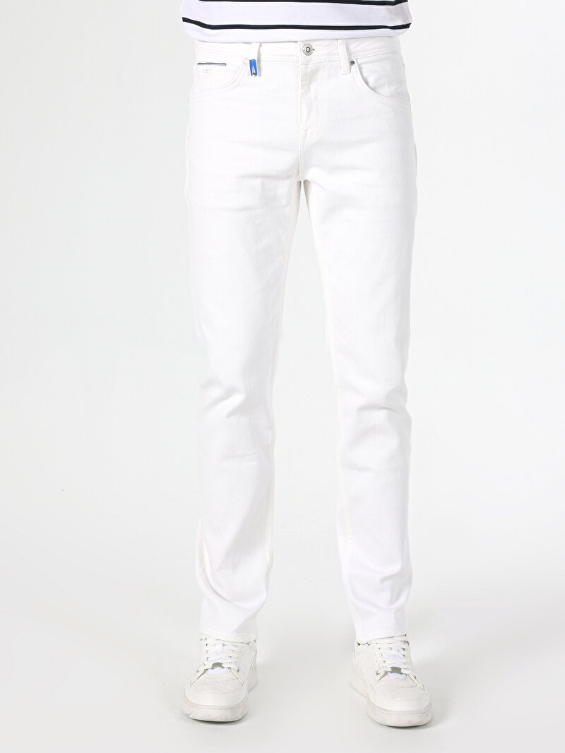 Straight Fit Erkek Beyaz Jean Pantolon