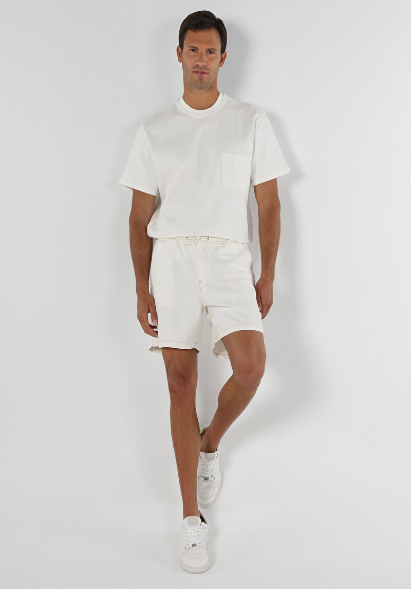 Fit Yüksek Bel Düz Erkek Lacivert Jean Şort