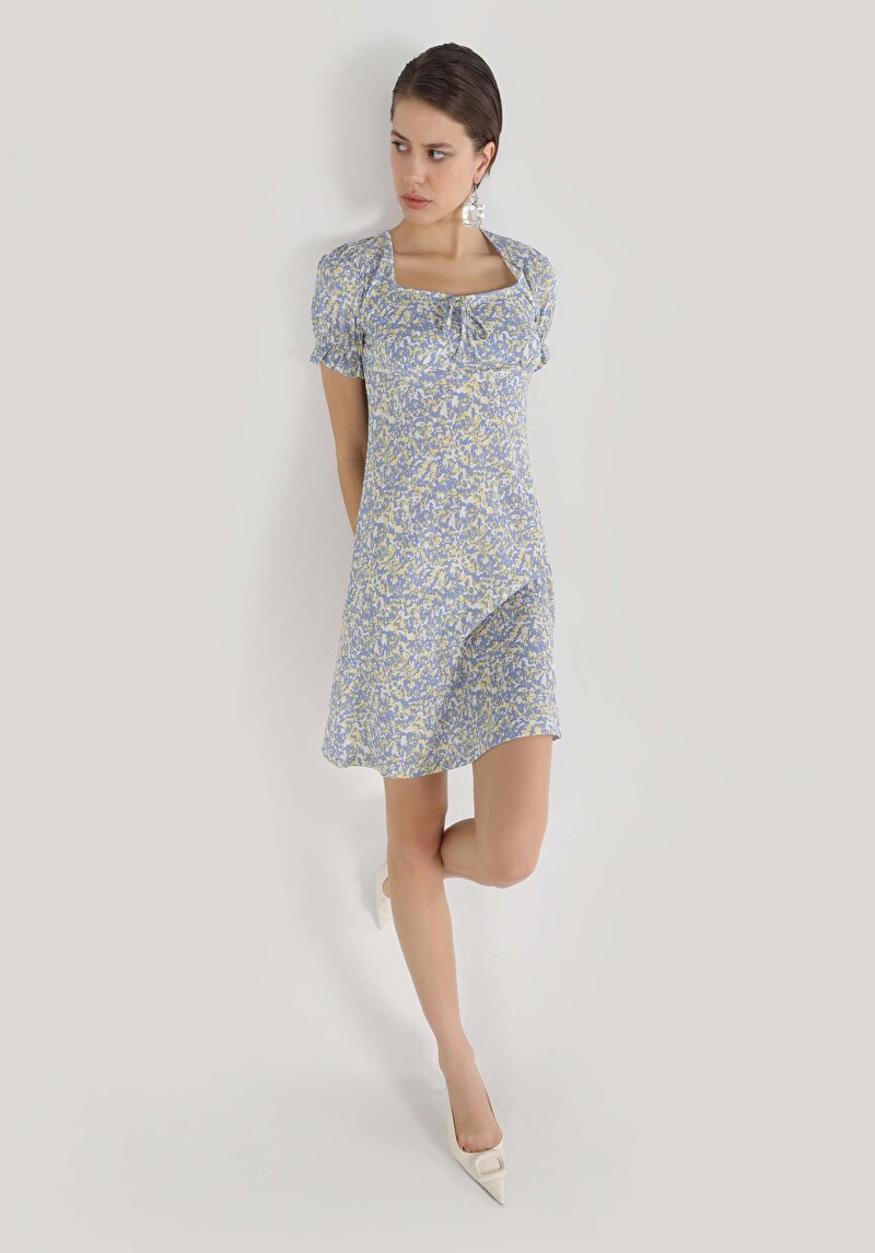 Regular Fit Baskılı Kadın Çok Renkli Kısa Kol Elbise