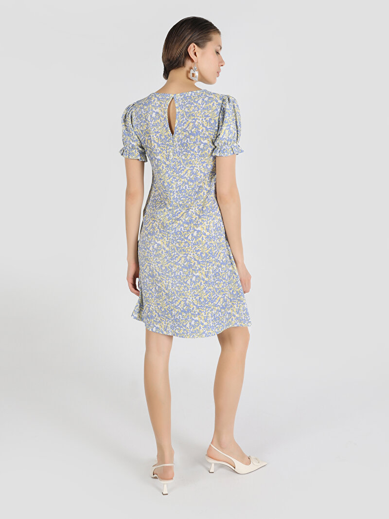 Regular Fit Baskılı Kadın Çok Renkli Kısa Kol Elbise