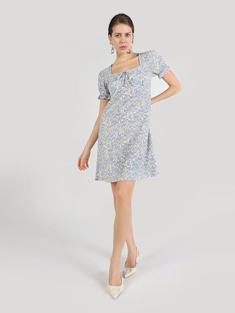 Regular Fit Baskılı Kadın Çok Renkli Kısa Kol Elbise