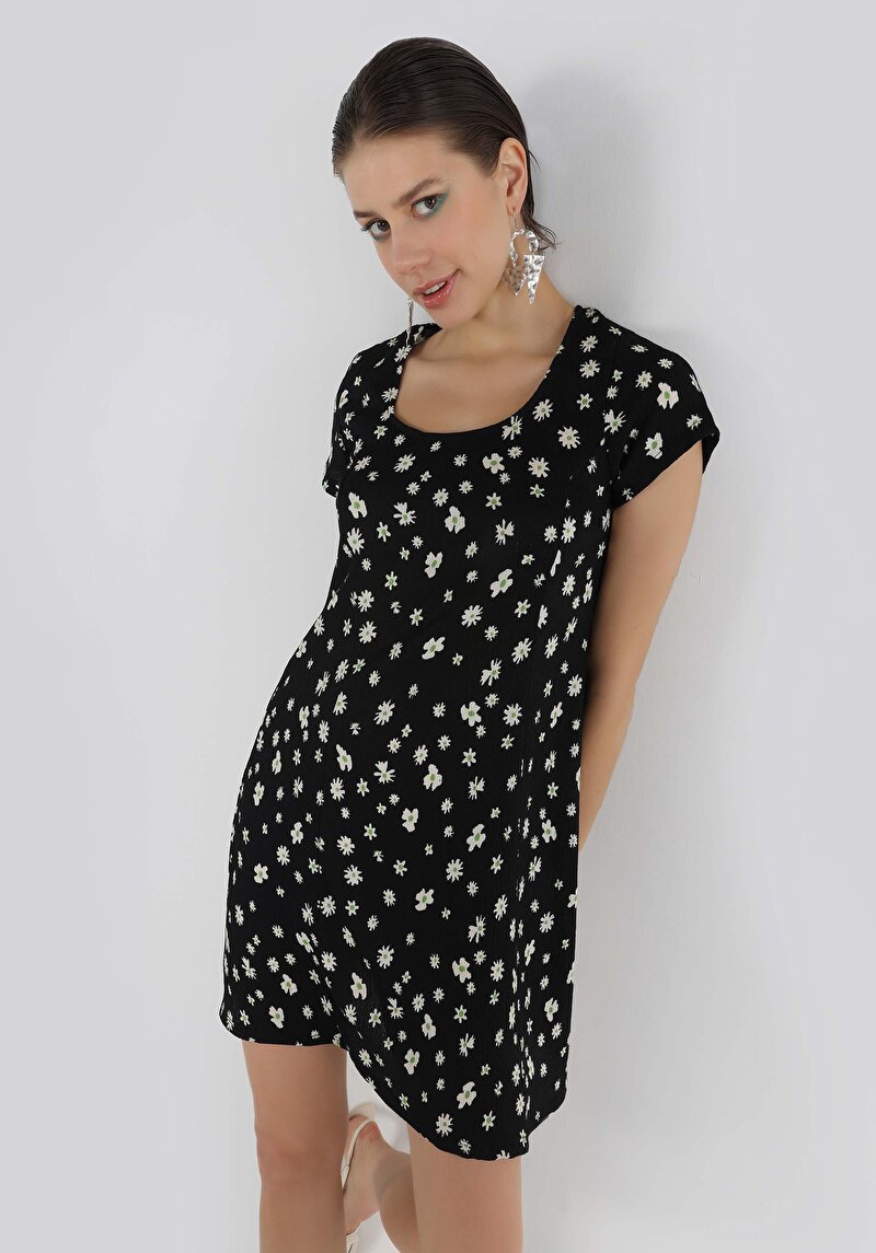 Regular Fit Kadın Siyah Kısa Kol Elbise