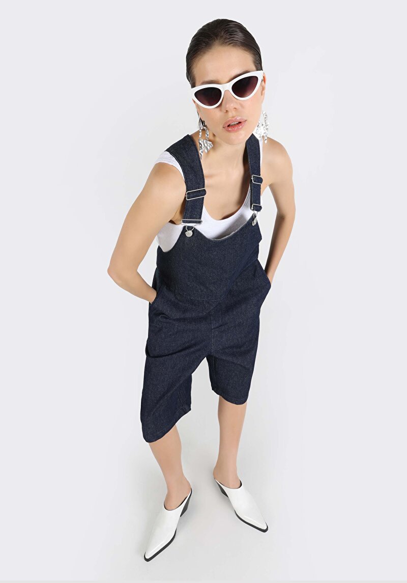 Regular Fit Yüksek Bel Düz Kadın İndigo Jean Şort