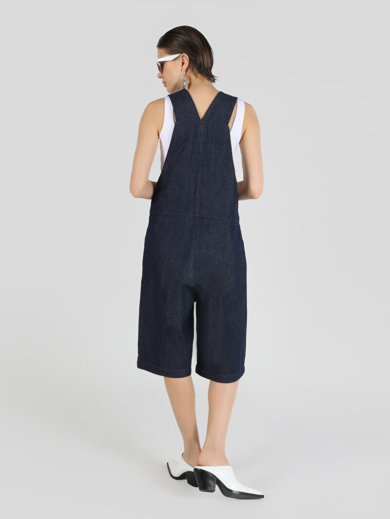 Regular Fit Yüksek Bel Düz Kadın İndigo Jean Şort