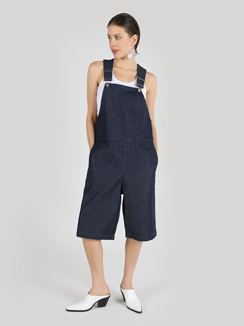 Regular Fit Yüksek Bel Düz Kadın İndigo Jean Şort