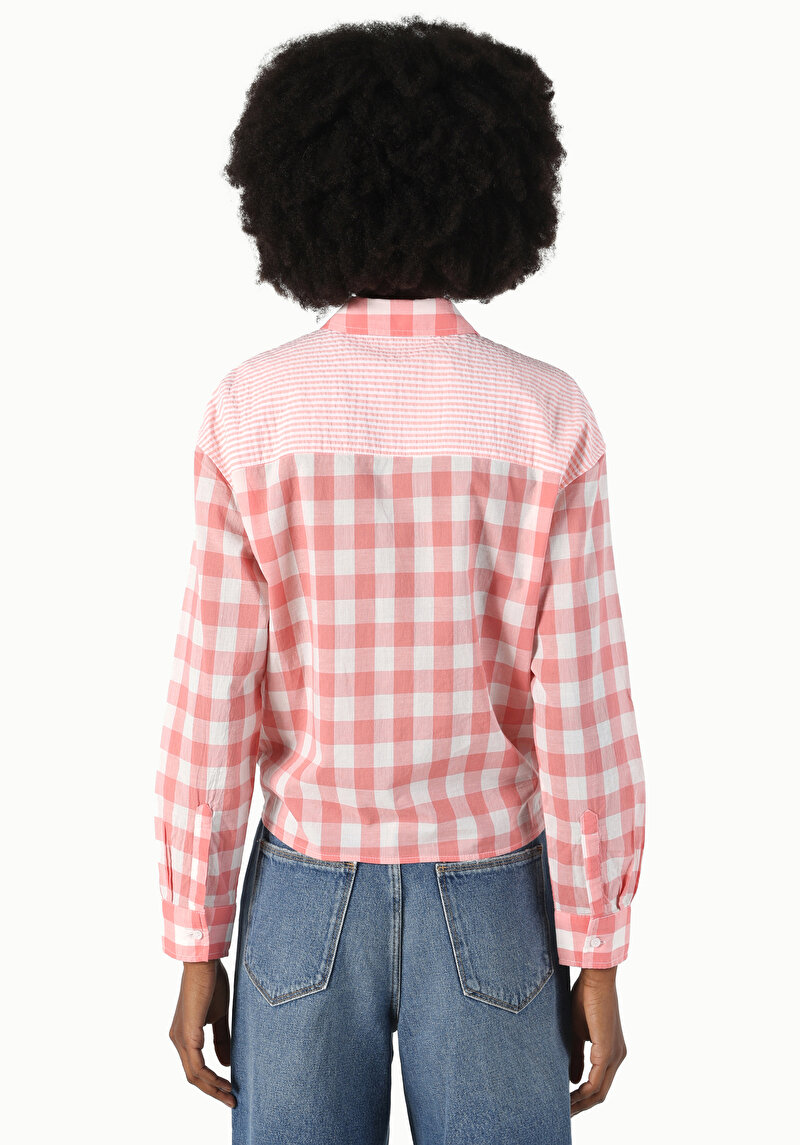 Regular Fit Shirt Neck Kadın Turuncu Uzun Kol Gömlek