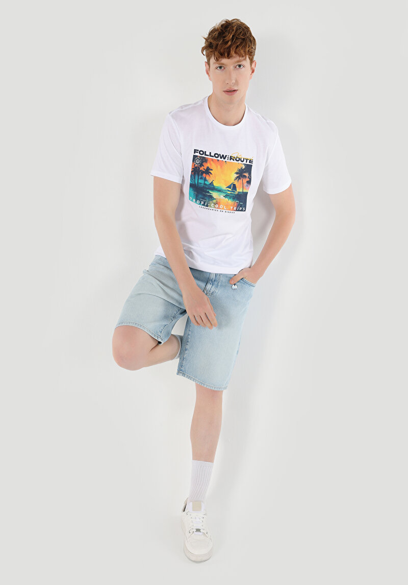 Regular Fit Yuvarlak Yaka Düz Erkek Beyaz Kısa Kol Tişört