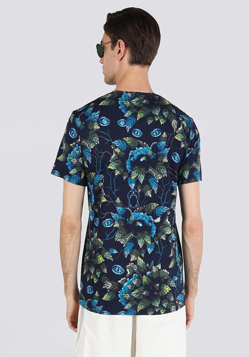 Regular Fit Yuvarlak Yaka Baskılı Erkek Yeşil Kısa Kol Tişört