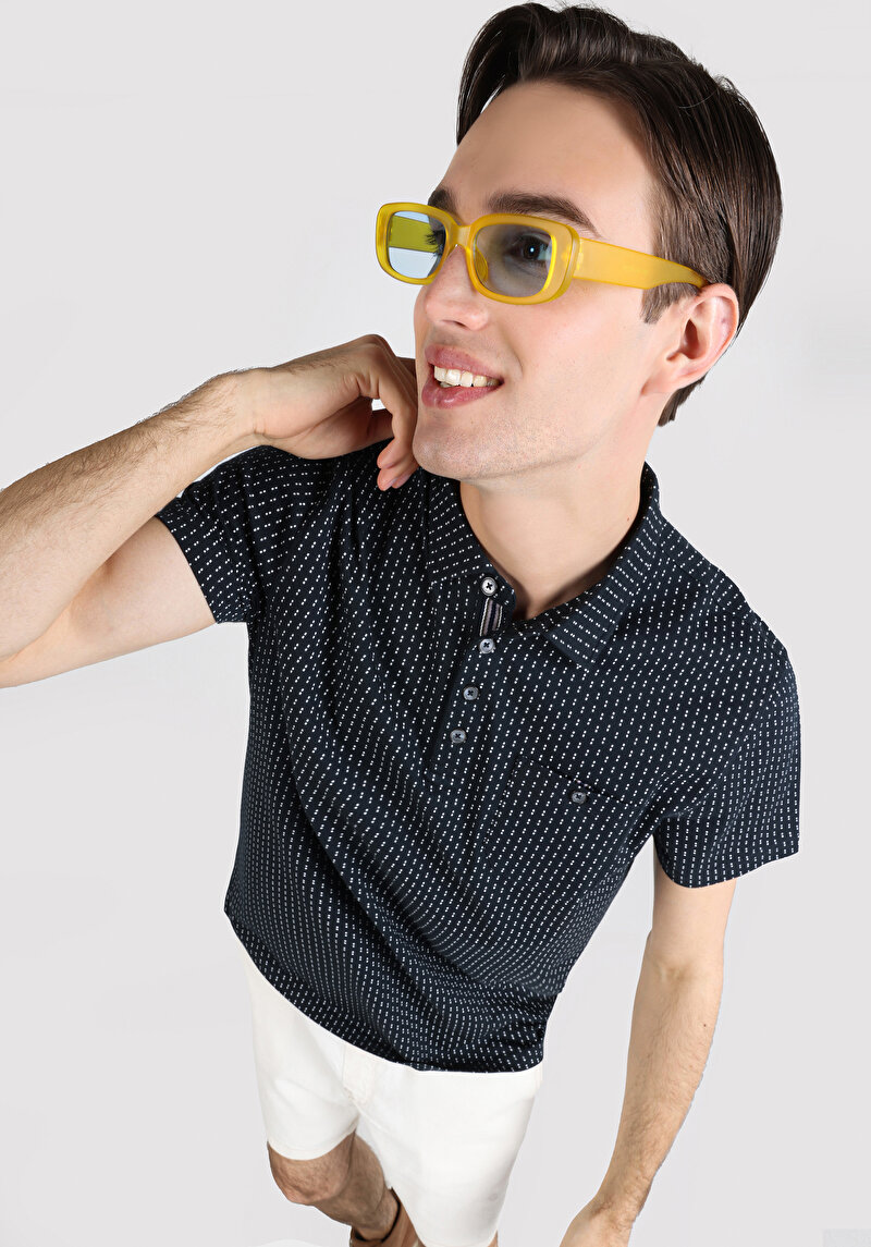 Regular Fit Polo Yaka Erkek Lacivert Pamuklu Kısa Kol Tişört