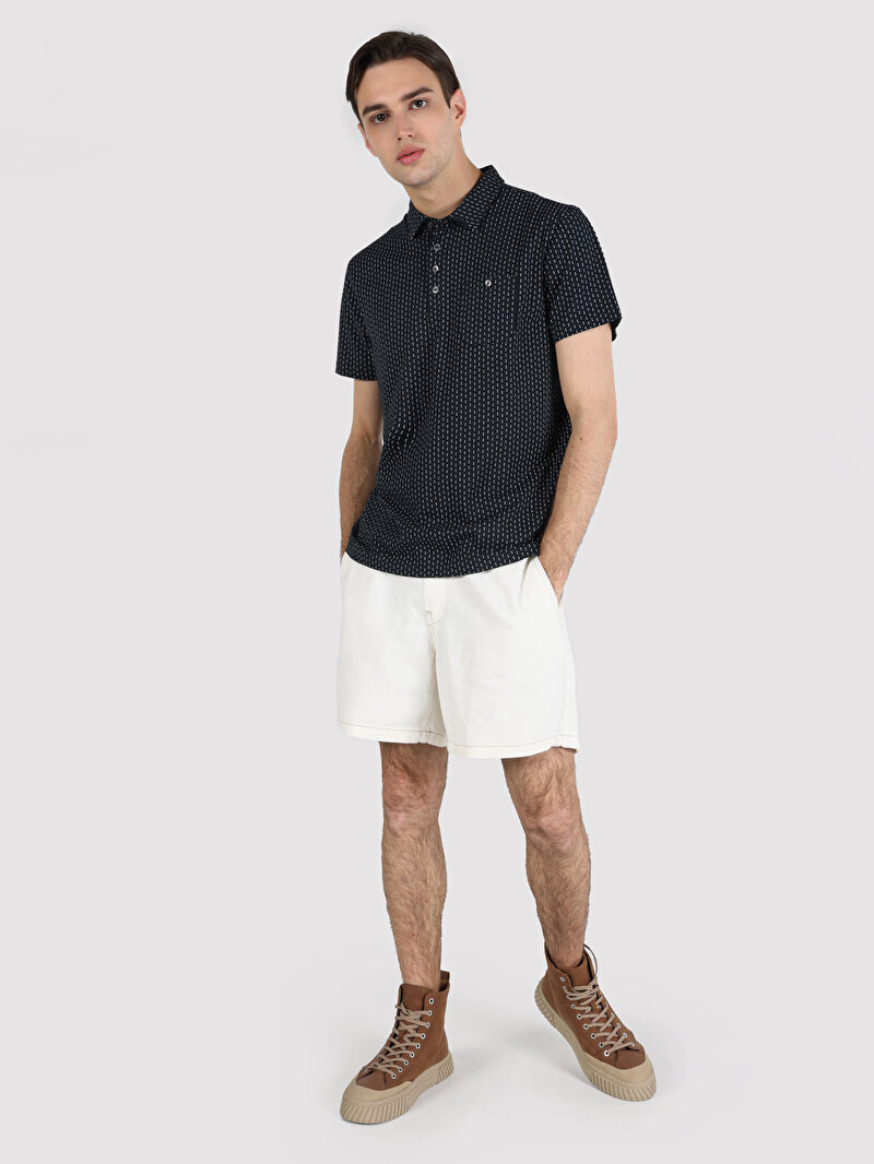 Regular Fit Polo Yaka Erkek Lacivert Pamuklu Kısa Kol Tişört