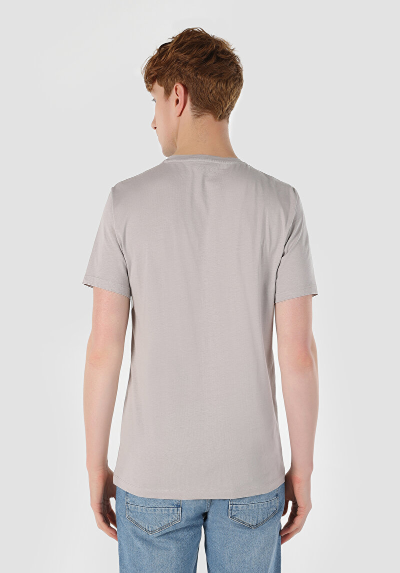 Regular Fit Yuvarlak Yaka Düz Erkek Gri Kısa Kol Tişört