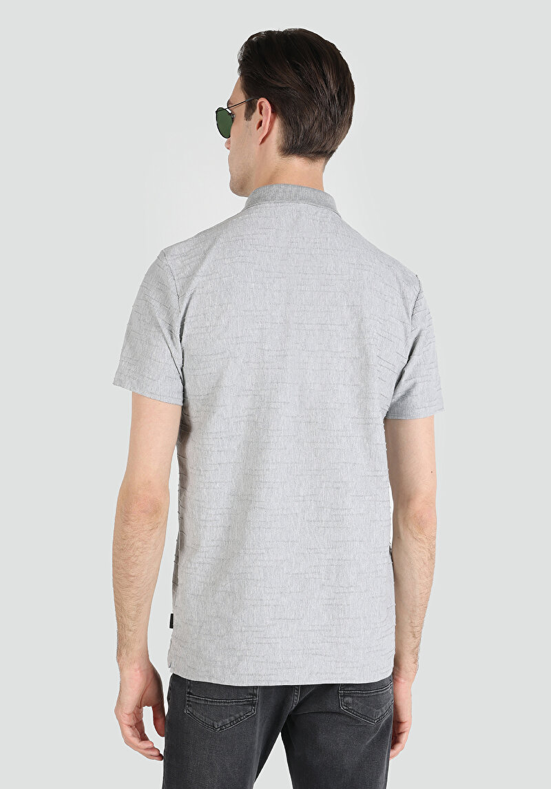 Regular Fit Polo Yaka Düz Erkek Gri Kısa Kol Tişört