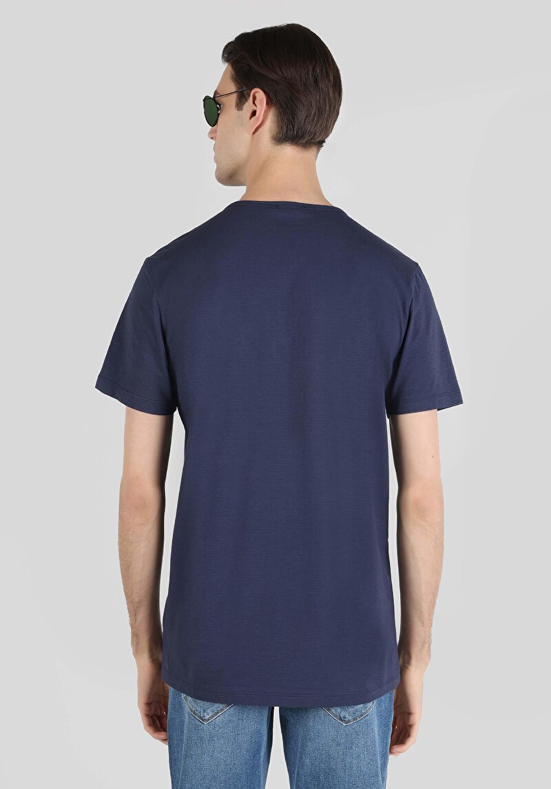 Regular Fit Yuvarlak Yaka Düz Örme Erkek Lacivert Kısa Kol Tişört