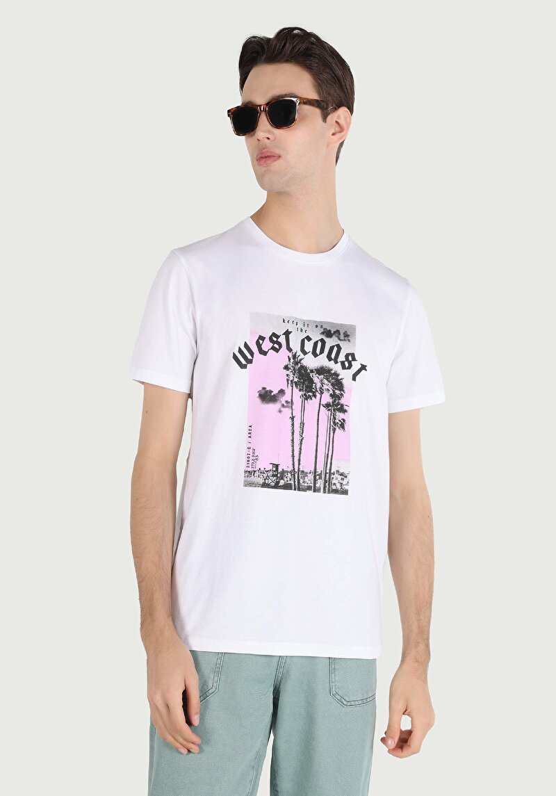 Regular Fit Yuvarlak Yaka Düz Erkek Beyaz Kısa Kol Tişört