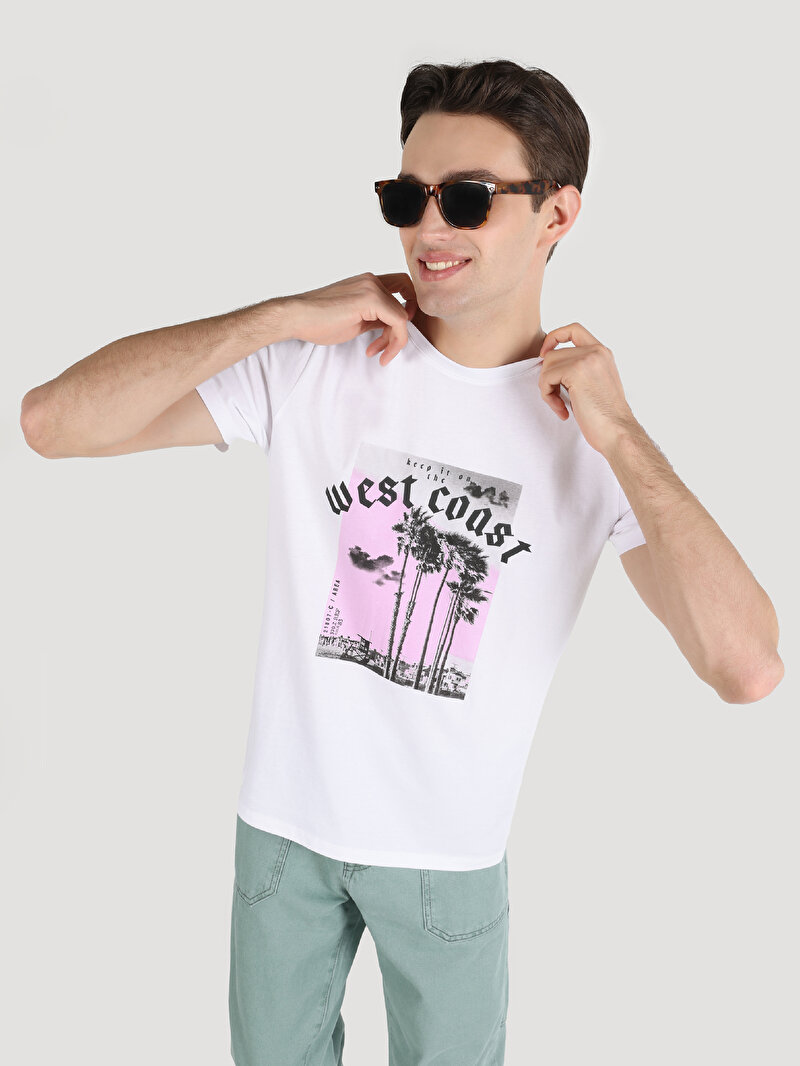 Regular Fit Yuvarlak Yaka Düz Erkek Beyaz Kısa Kol Tişört