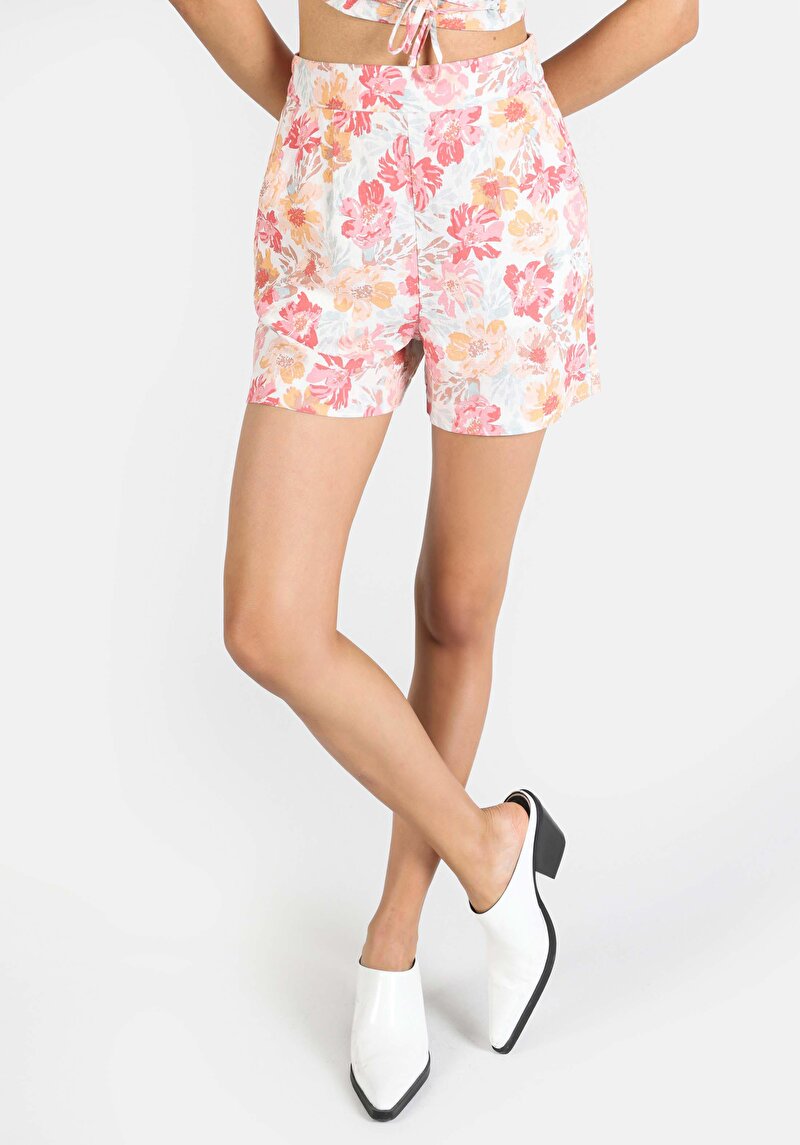 Regular Fit Yüksek Bel Cepli Kadın Çok Renkli Şort