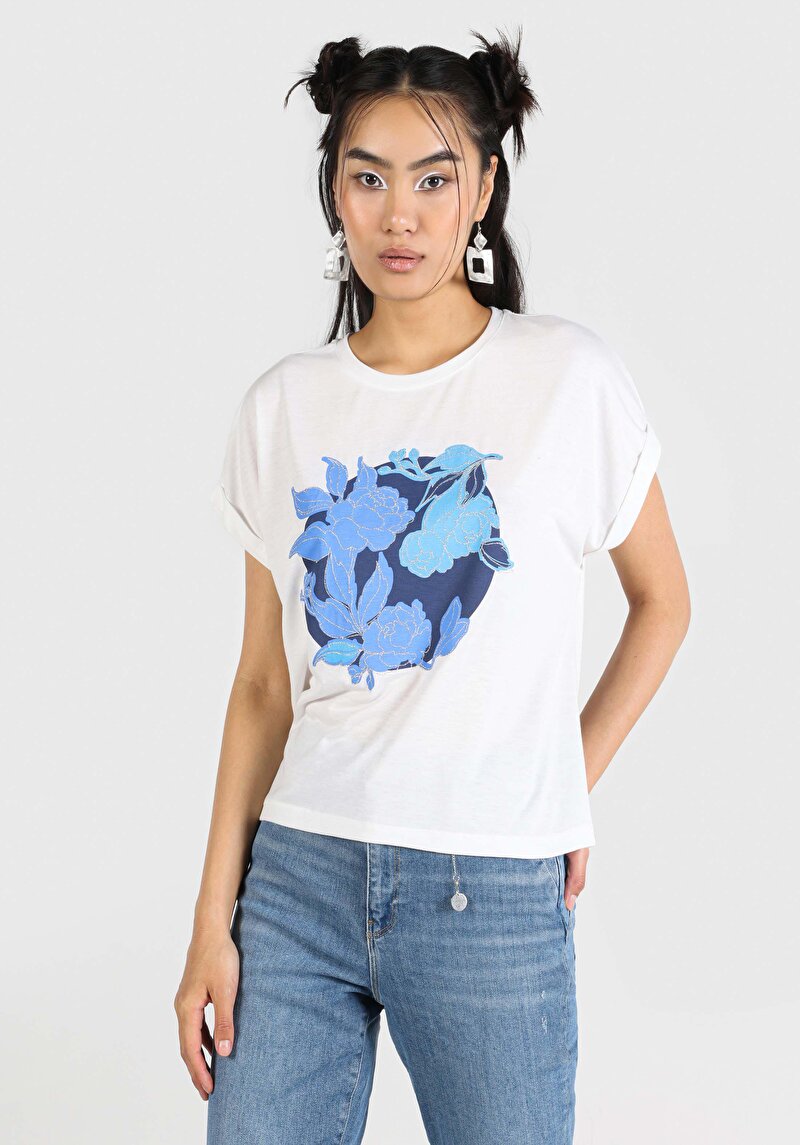 Regular Fit Yuvarlak Yaka Kadın Beyaz Kısa Kol Tişört