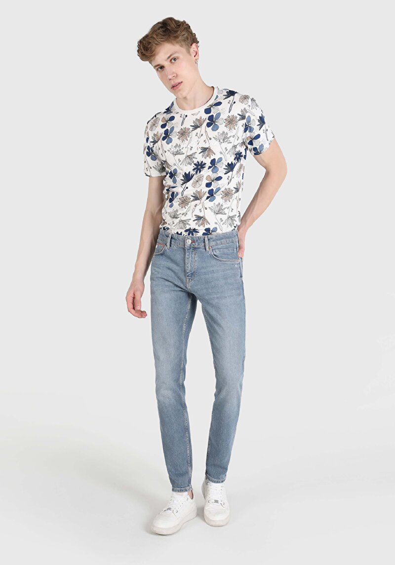 Slim Fit Düşük Bel Dar Paça Erkek İndigo Jean Pantolon