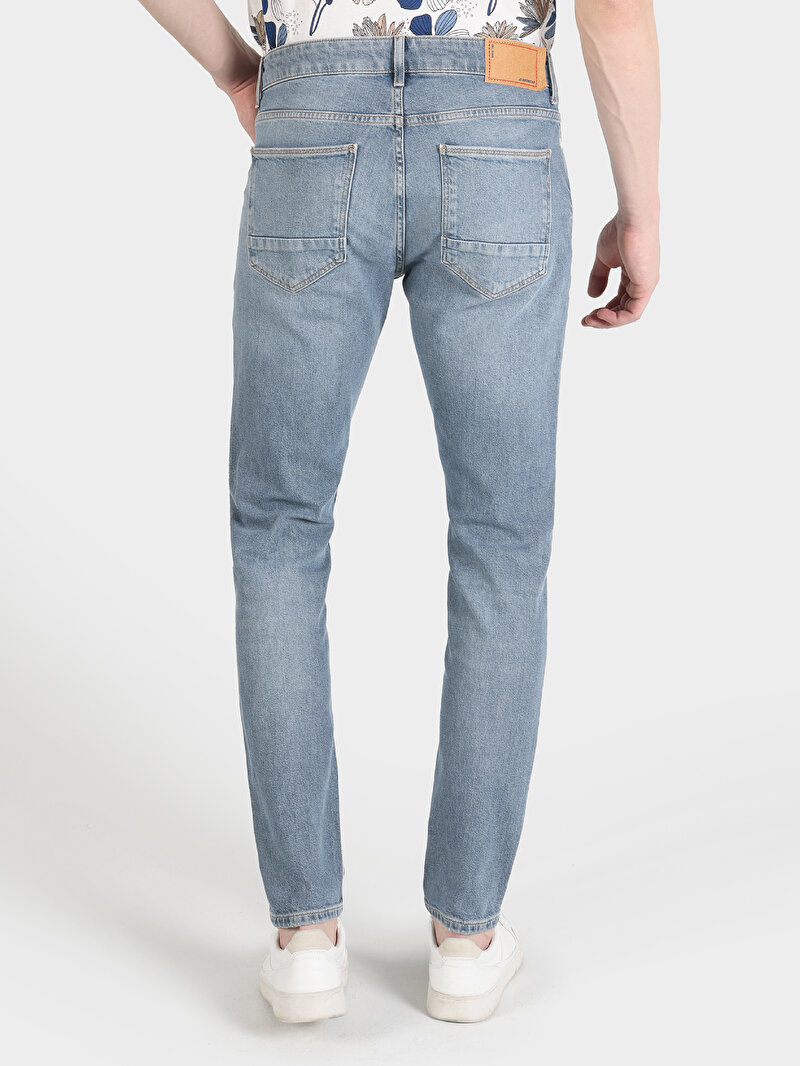 Slim Fit Düşük Bel Dar Paça Erkek İndigo Jean Pantolon