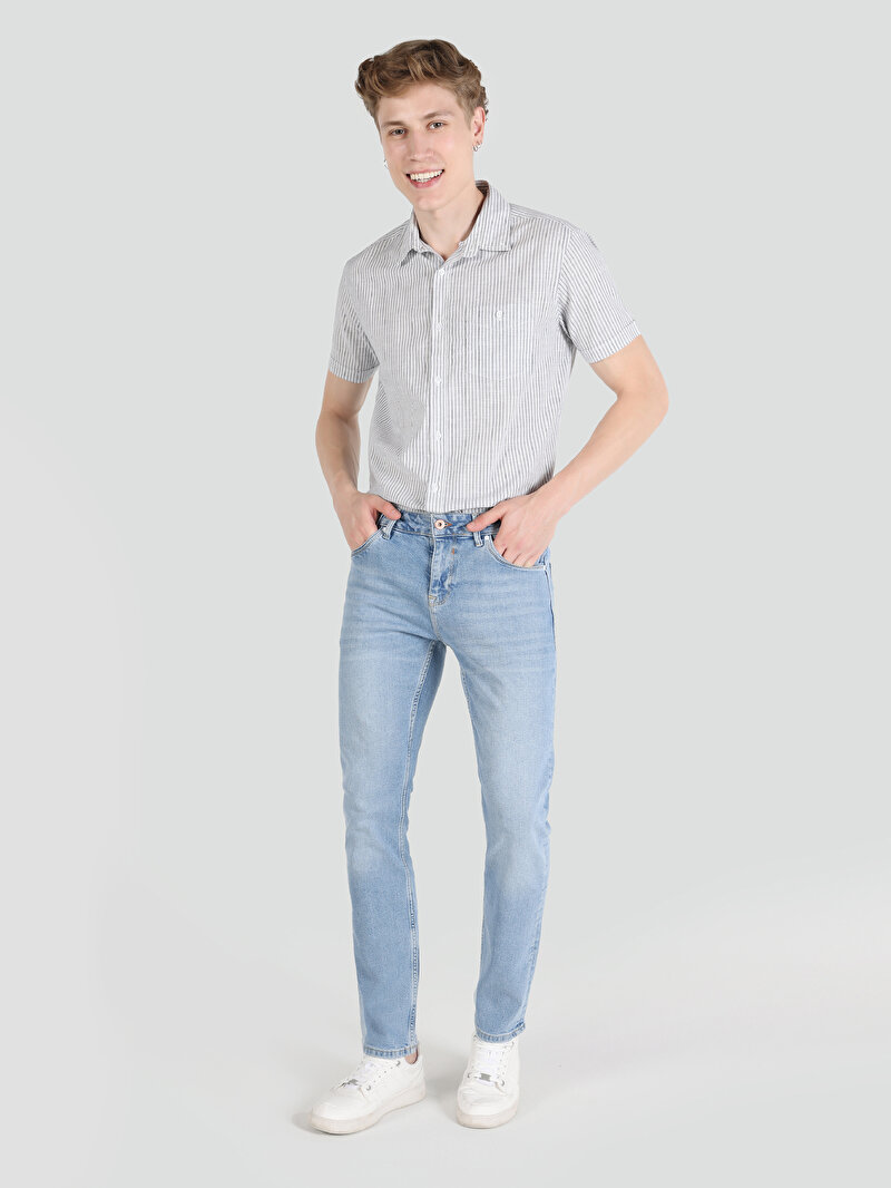 Straight Fit Düşük Bel Düz Paça Erkek İndigo Jean Pantolon
