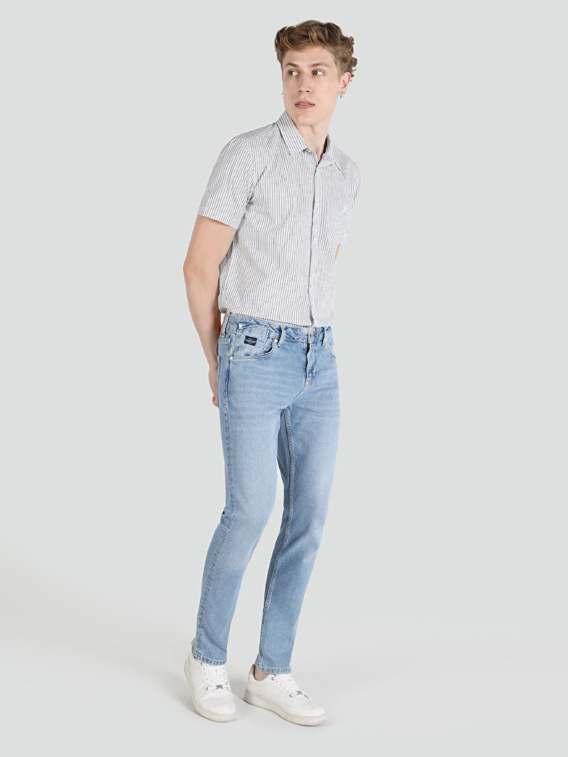 Straight Fit Düşük Bel Düz Paça Erkek İndigo Jean Pantolon