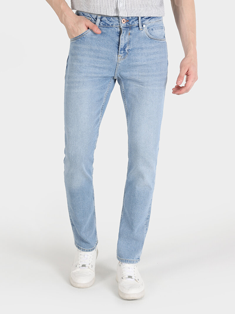 Straight Fit Düşük Bel Düz Paça Erkek İndigo Jean Pantolon