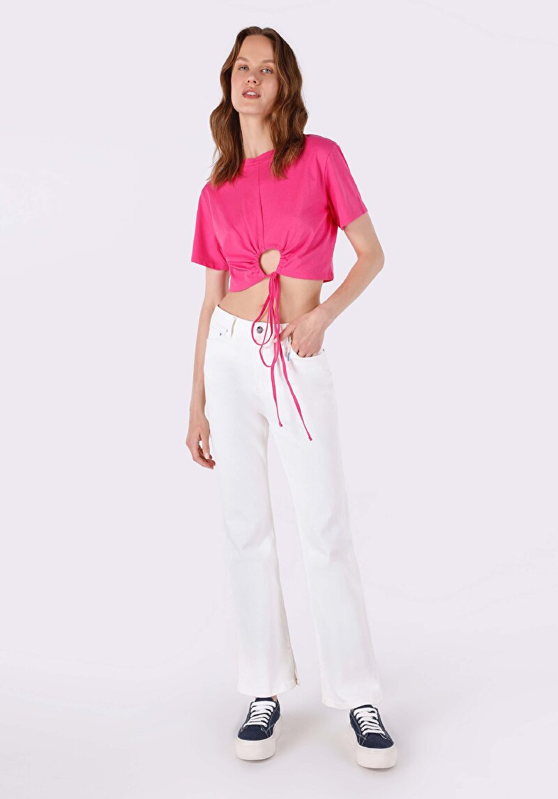 Regular Fit Orta Bel Bootcut Kadın Beyaz Jean Pantolon