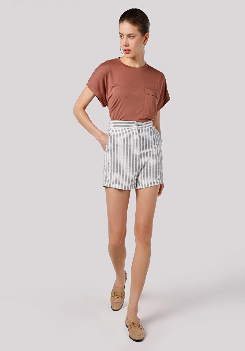 Regular Fit Yüksek Bel Kadın Beyaz Şort