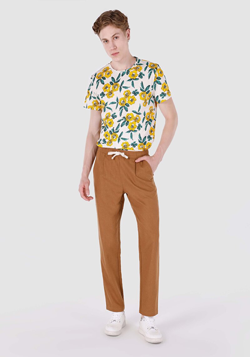 Regular Fit Orta Bel Düz Paça Erkek Kahverengi Pantolon