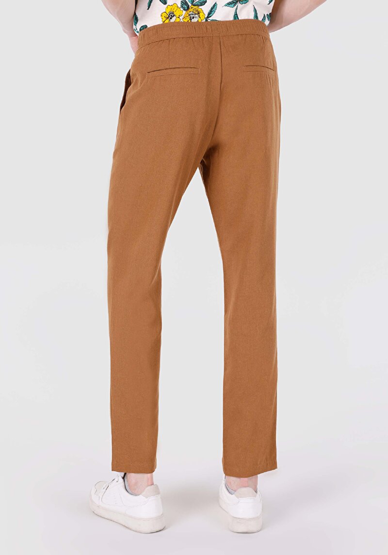 Regular Fit Orta Bel Düz Paça Erkek Kahverengi Pantolon
