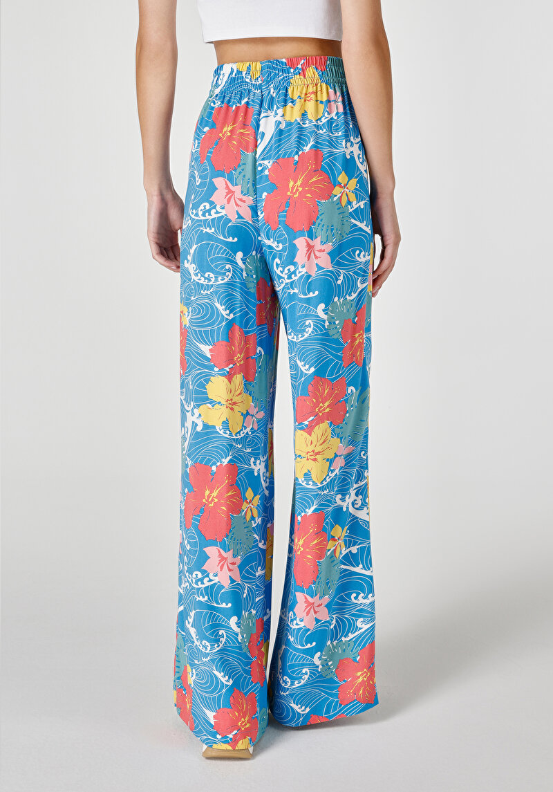 Regular Fit Yüksek Bel Geniş Paça Kadın Çok Renkli Pantolon