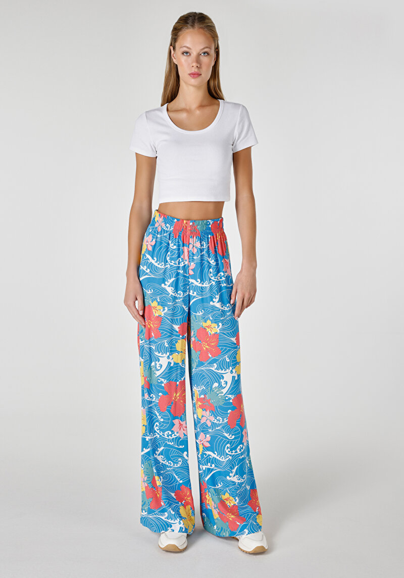 Regular Fit Yüksek Bel Geniş Paça Kadın Çok Renkli Pantolon