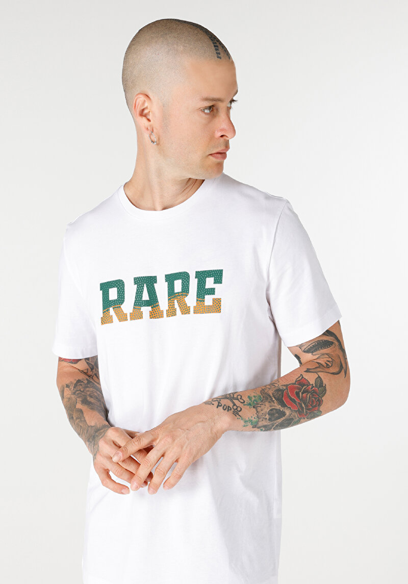 Regular Fit Yuvarlak Yaka Erkek Beyaz Kısa Kol Tişört