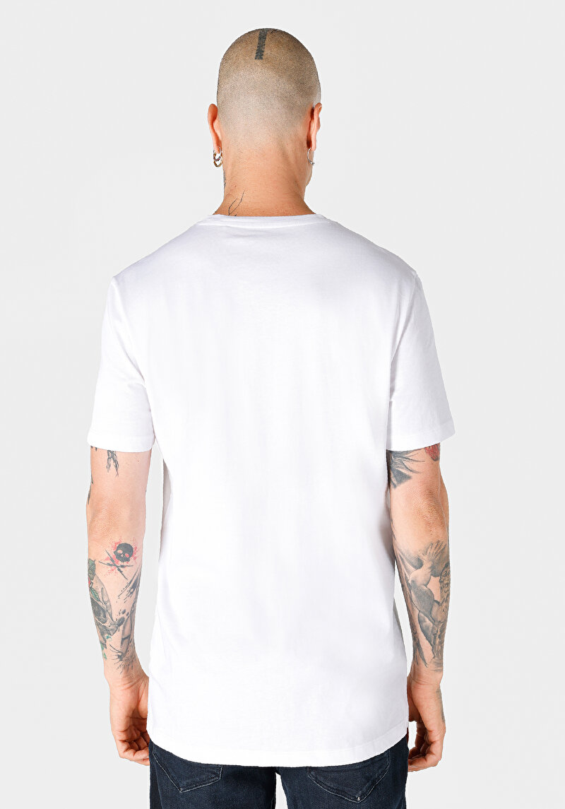Regular Fit Yuvarlak Yaka Erkek Beyaz Kısa Kol Tişört