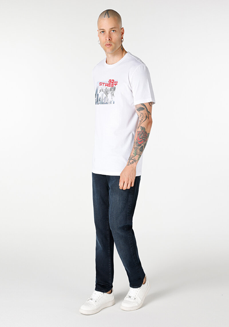 Regular Fit Yuvarlak Yaka Erkek Beyaz Kısa Kol Tişört