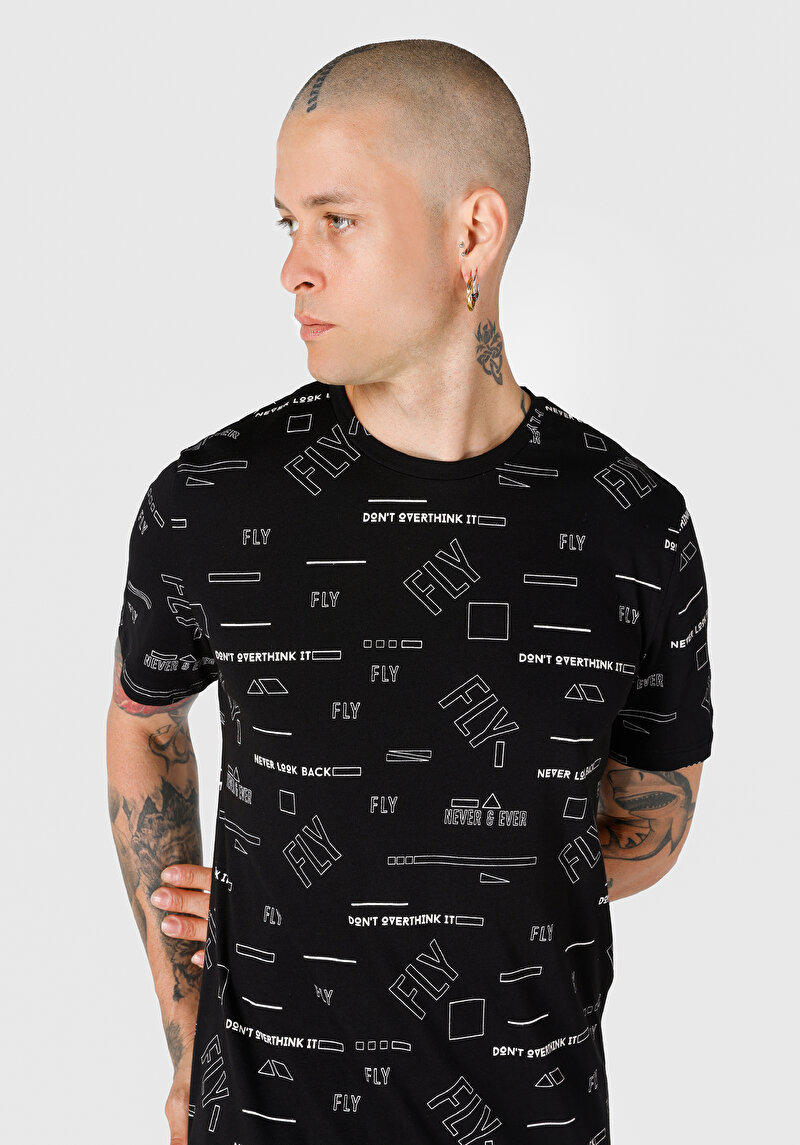 Regular Fit Yuvarlak Yaka Erkek Siyah Kısa Kol Tişört