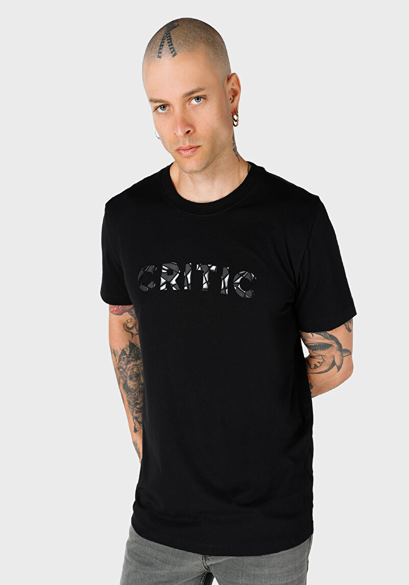 Regular Fit Yuvarlak Yaka Erkek Siyah Kısa Kol Tişört