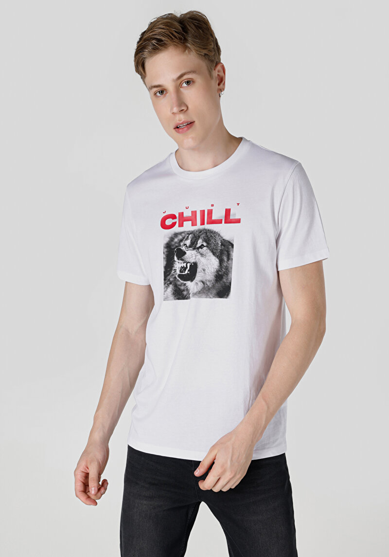 Regular Fit Yuvarlak Yaka Erkek Beyaz Kısa Kol Tişört