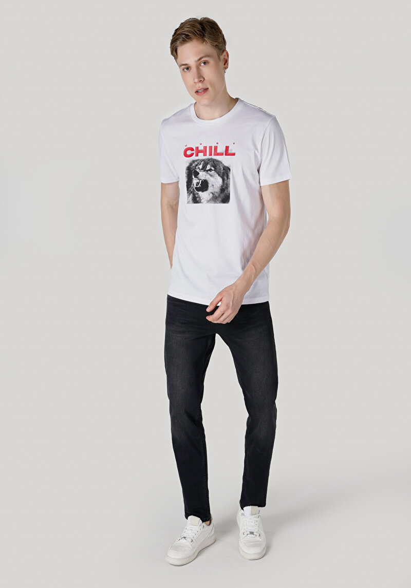 Regular Fit Yuvarlak Yaka Erkek Beyaz Kısa Kol Tişört