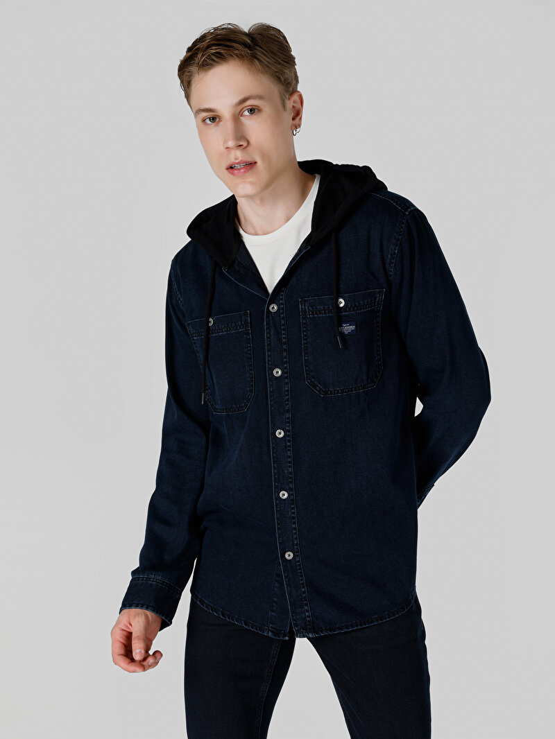 Regular Fit Klasik Yaka Düz Erkek Lacivert Uzun Kol Gömlek