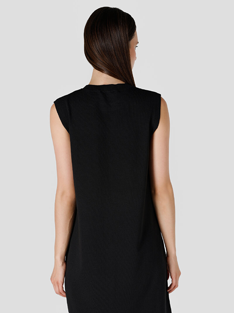 Slim Fit Düz Kadın Siyah Kolsuz Elbise